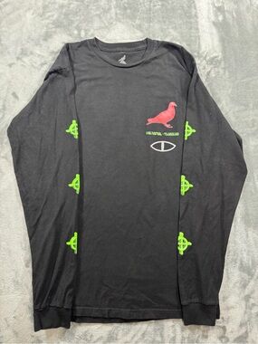 Staple Black Long Sleeve Tee with Red Pigeon and Neon Green Accents